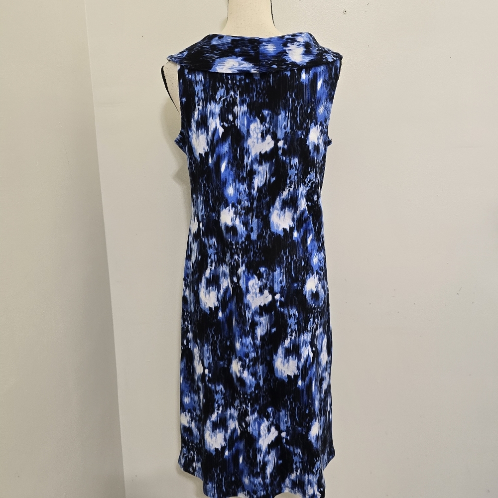 RAFAELLA size Medium Sleeveless Wide Collar Abstract Shift Dress‎ Blue - Picture 6 of 14